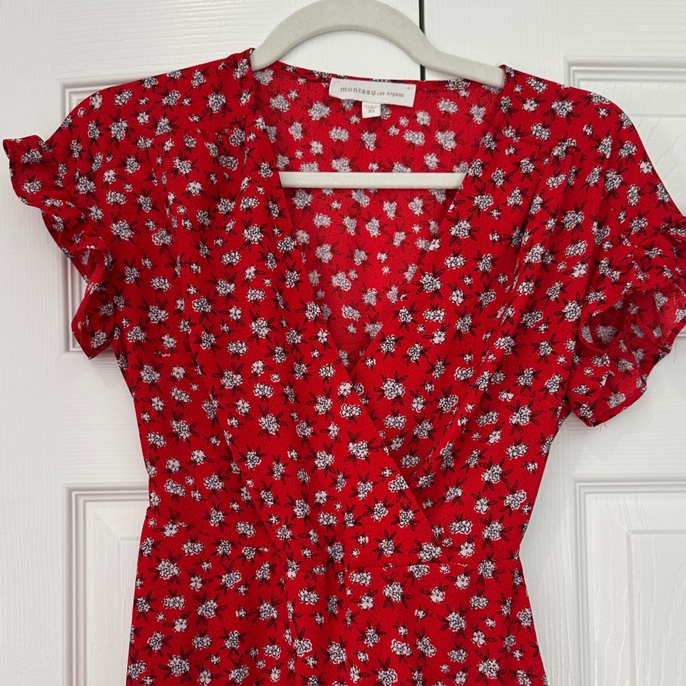Vibrant Red Floral Mini Dress - Picture 3 of 8